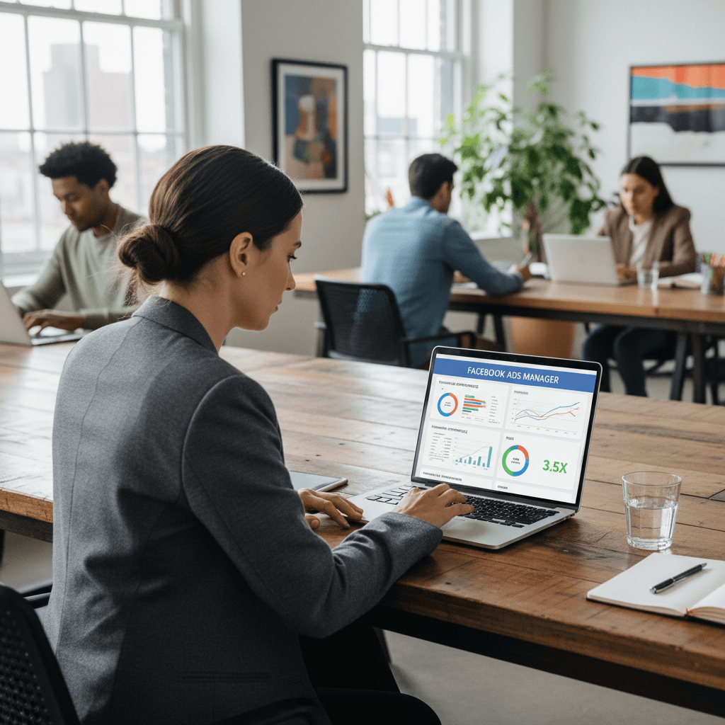Facebook Ads campaign dashboard on laptop
