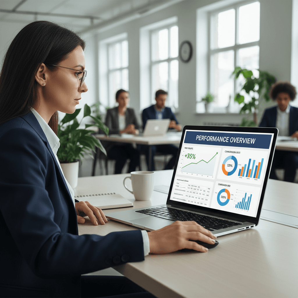 Close-up of data dashboard with charts and graphs