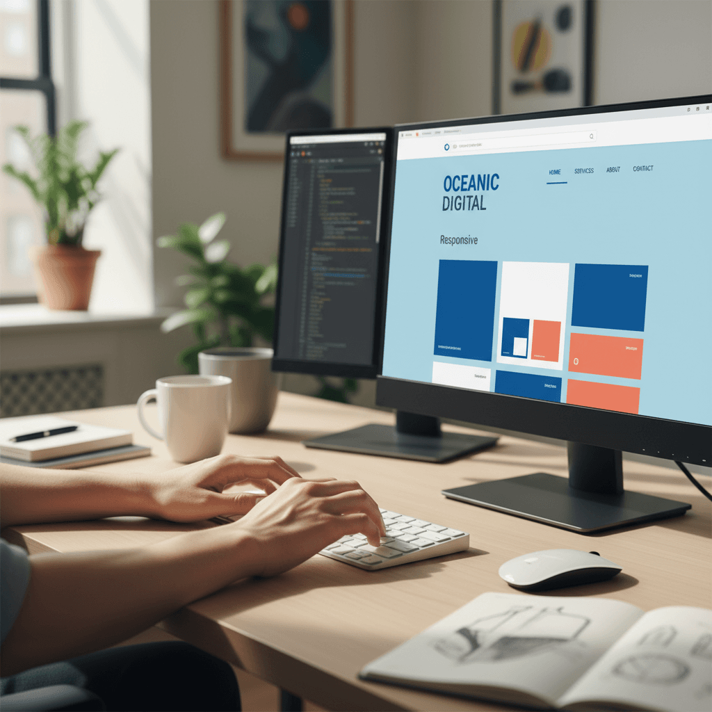 Custom website design on dual monitors