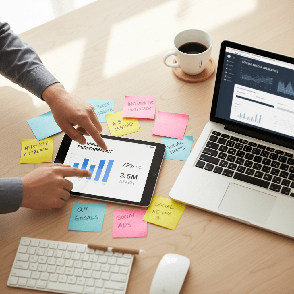 Facebook ads campaign dashboard on laptop